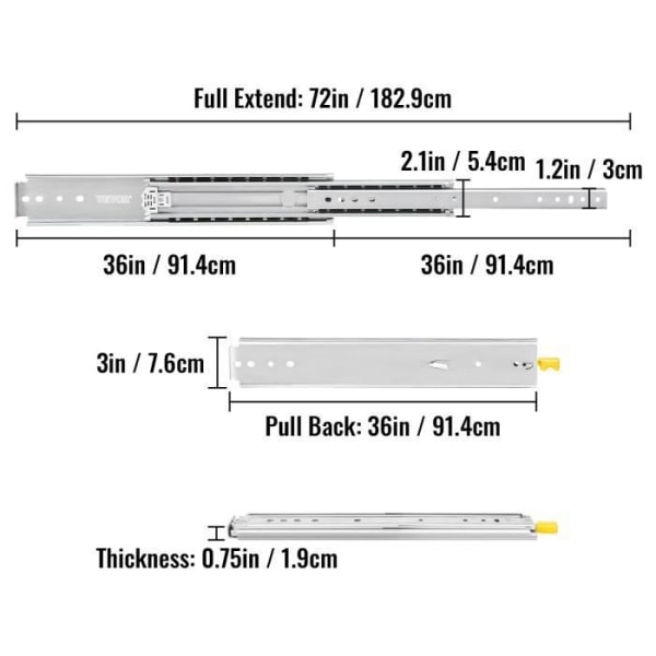 Lådslider - VEVOR - 91,4 cm Lådslider - Kapacitet: 226 kg Pengar