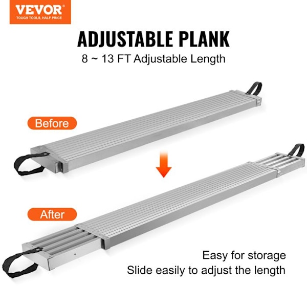 Teleskopisk Aluminiumstillverkningsplatta - VEVOR - 2,44-3,96 m - Arbetsplatta 317,5 mm - 227 kg
