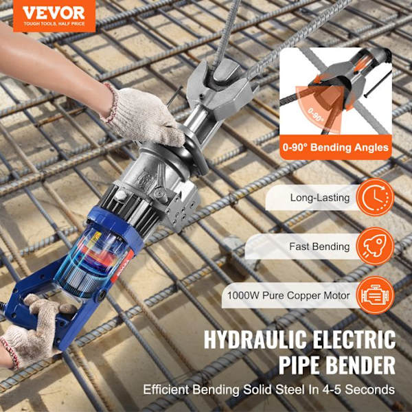 Elektrisk armeringsbockningsmaskin-VEVOR-1000 W-Bärbar hydraulisk bockningsmaskin - för stålstänger