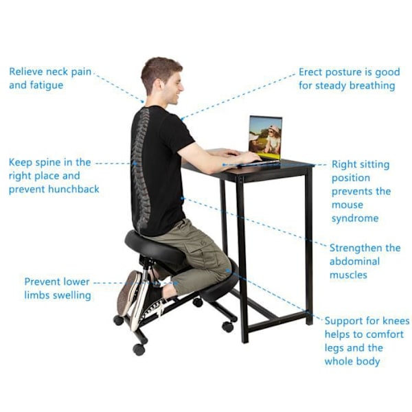 Ergonomisk knäpall VEVOR 120 kg Justerbar sits knästödsstol på hjul 53-71 cm Svart