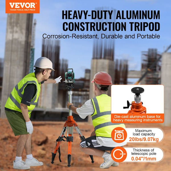 Laser Level Tripod-VEVOR-Heavy Duty Mätning Stativ-Lift-Up Anti-Slip Fötter för konstruktion