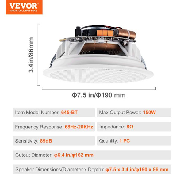 Bluetooth takhögtalare-VEVOR-16,5 cm-vägg-tak infällt högtalarsystem-för kök, vardagsrum, sovrum