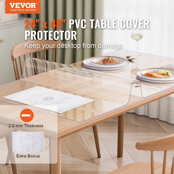 Transparent PVC skrivbordsöverdrag-VEVOR-609,6 x 1219 mm-rektangulär, lätt att rengöra för kontor, matsal