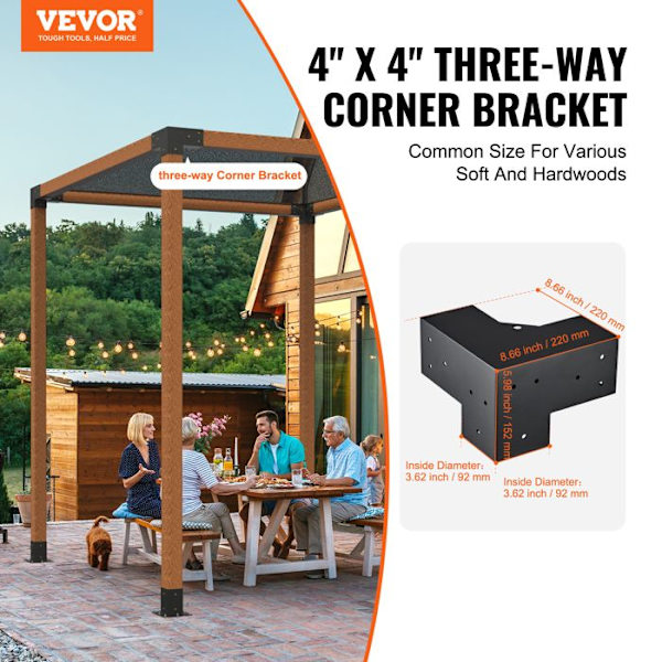 Pergola Support Kit-VEVOR-220 x 220 x 152 mm-Trästolpsstöd för snickerier, terrasspergolor