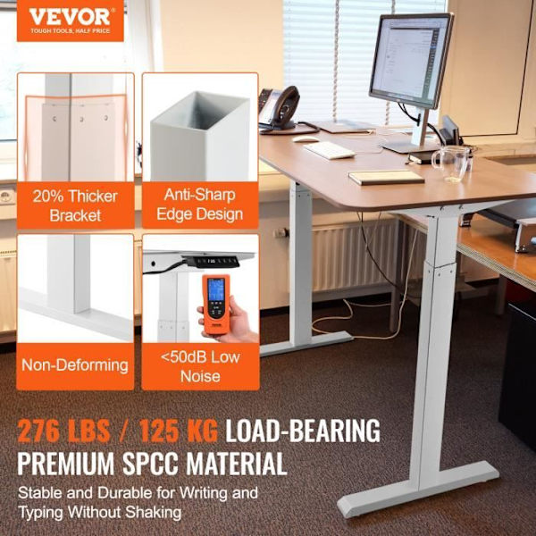Ståbordsram-VEVOR-Justerbar höjd 70-117 cm-Längd 110-178 cm-Hem, kontor, Endast ram-Vit Vit