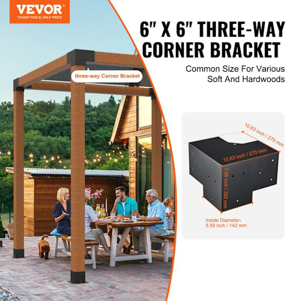 Pergola Support Kit-VEVOR-270 x 270 x 202 mm-Trästolpsstöd för snickeri-för bersåer, terrasspergolor