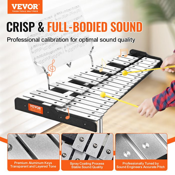 Klockspel Xylophone Kit 32 noter-VEVOR-Professionellt slaginstrument-med klubbor, trumpinnar