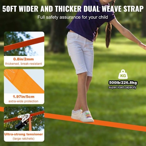 Ninjabana för barn Slackline Kit-VEVOR-2x15,24m-med klätternät Monkey Bar för trädgården