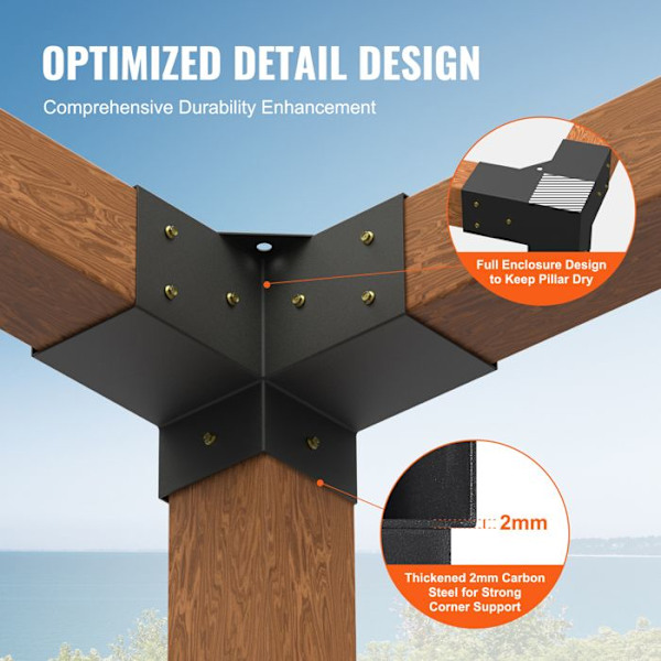 Pergola Support Kit-VEVOR-220 x 220 x 152 mm-Trästolpsstöd för snickerier, terrasspergolor