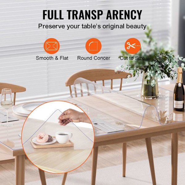 Transparent PVC skrivbordsöverdrag-VEVOR-609,6 x 1219 mm-rektangulär, lätt att rengöra för kontor, matsal