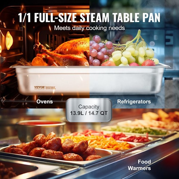 Rostfritt stålbehållare -VEVOR-Rostfritt stålbehållare för bain-marie 0,8 mm tjockt - för matvärmning, förvaring, catering