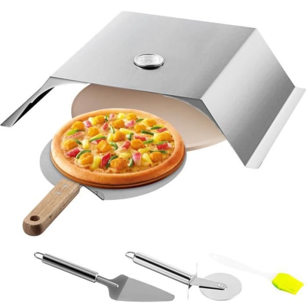 Garden Pizza Ugn - VEVOR - 33cm - Rostfritt stål &amp; Cordierite - Temperatur 100-600℉/50-300℃