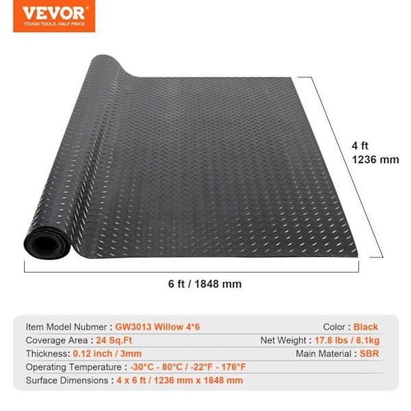 Garagegolvmatta-VEVOR-1236x1848 mm-Vattentät Lätt att rengöra för golvskydd under bilar, garage, gym