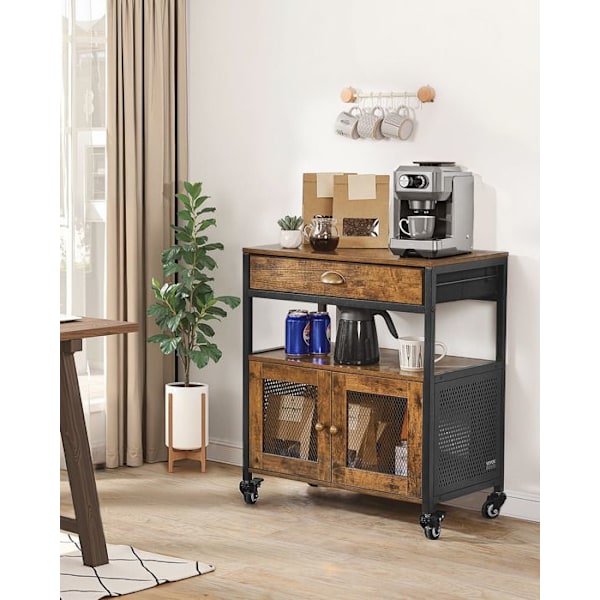 Buffé-VEVOR-Förvaringsmöbel-61 x 36 x 70,5 cm-3 Nivåer-med Hjul och Nätlucka