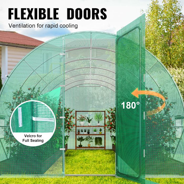 Trädgårdstunnel Växthus-VEVOR-835x290x225 cm-Grön PE Cover-16 Fönster-för utomhusodling av grönsaker Blommor