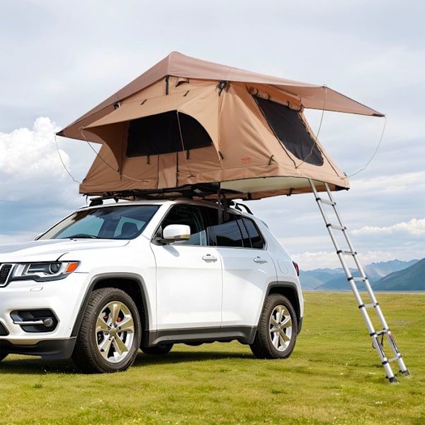 Hardtop-tält-VEVOR-hopfällbart hardtop-tält-med teleskopisk stege, madrass, PVC-överdrag-jeep, SUV, skåpbil