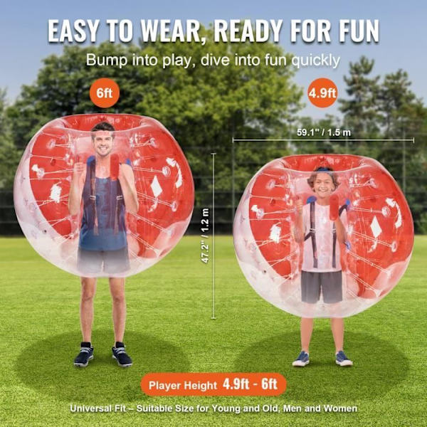 Uppblåsbar Bubble-VEVOR-1,5 m diameter, PVC Bubble Bumper Ball-Röd och Transparent Shock-Utomhusspel Bubble Toys