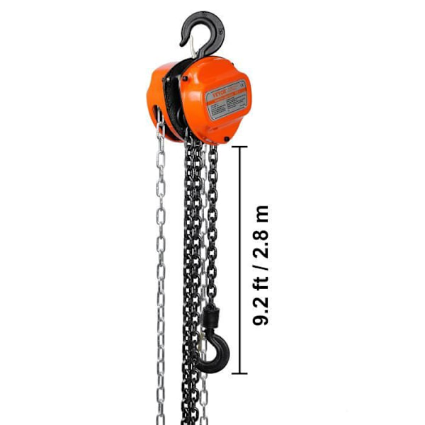 Manuell kedjetelfer -VEVOR - 1T 2,8m Lyftkapacitet - G80 Alloy Steel Double Pawl Brake Kedjeguide