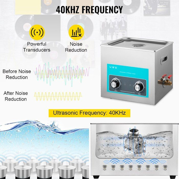 Ultraljudsrengörare - VEVOR - 10 L - Frekvens 40 kHz - Uppvärmning 80℃ som bilden