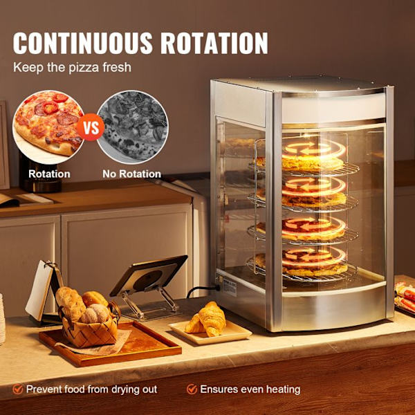 Kommersiell uppvärmningsmonter för pizza -VEVOR- 4 nivåer varm display - 25 W ugnslampa + topplysdiod för pizzeria