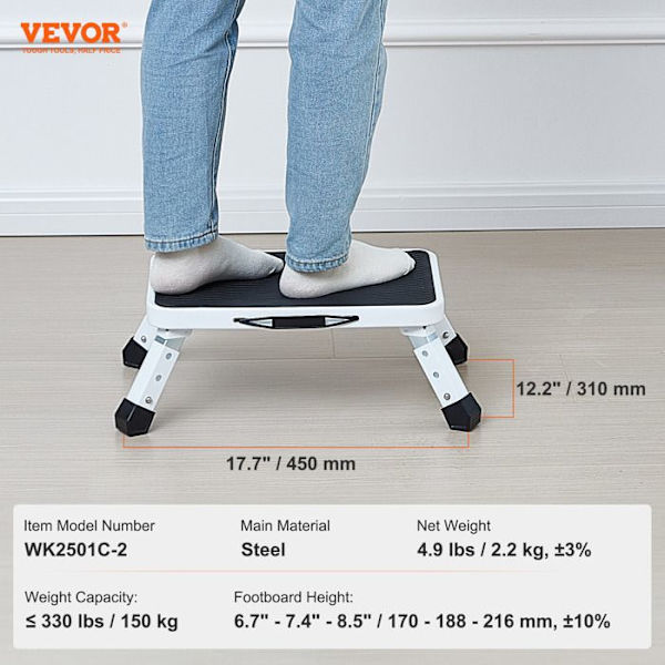 Fällbar trapppall -VEVOR-Kapacitet 150 kg-450 x 310 x 166 mm-för småbarn, vuxna, kontor, husbilar, badrum