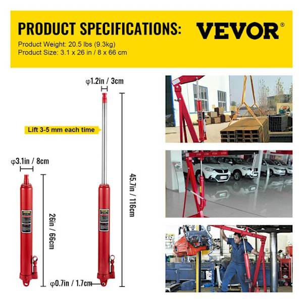 Lång hydraulcylinder för 8 ton verkstadskran-VEVOR-hydraulstång för getmotorlyft, bilunderhåll