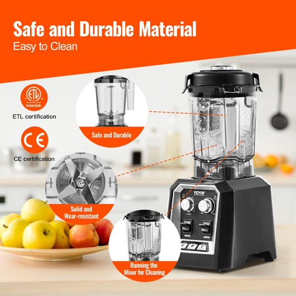 Bänkmixer Professionell-VEVOR-med 2 L Glasbowl, Mixer 3 Funktioner-Svart