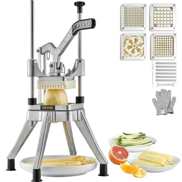VEVOR Professionell pommes frites multifunktion frukt grönsaksskärare 4 blad i rostfritt stål
