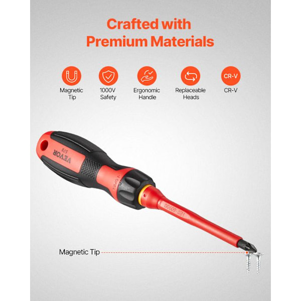 Isolergängsset - VEVOR - 16 st - Isolerade verktyg för professionella elektriker 1000 V - med magnetiska bits