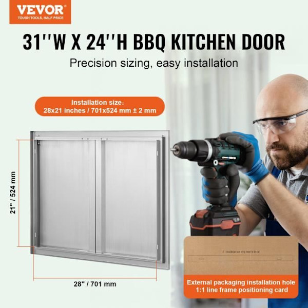 Rostfri uteköksdörr - VEVOR - Accessdörr för utekök i rostfritt stål 787x609x45 mm för grill