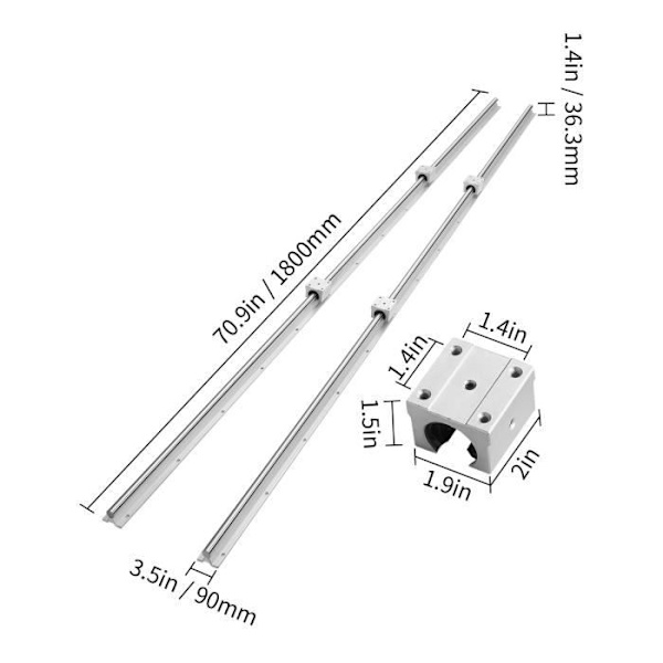 2 ST Linjärskenor 1800 mm - VEVOR - 4 ST Lagerblock SBR20UU Linjära lagerslider Kit