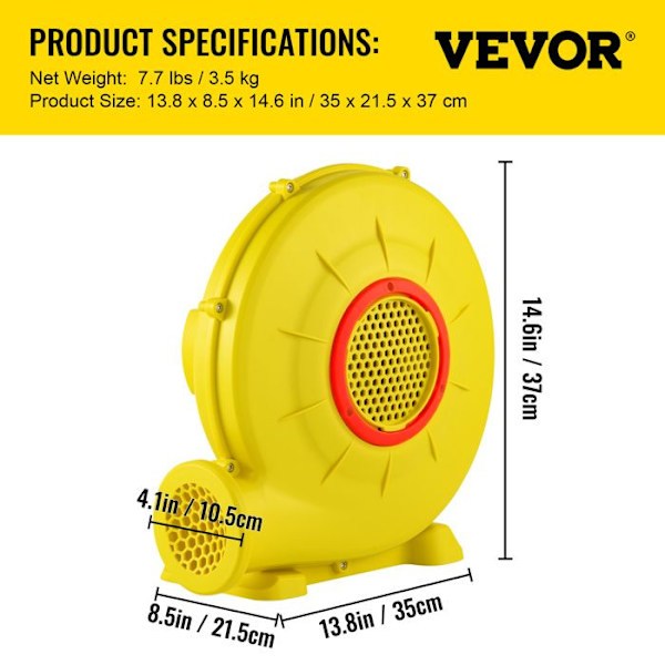 Luftfläkt-VEVOR-450 W-Kommersiellt-uppblåsbara slott-0,6 HP-hastighet 3400 rpm-Bouncy House utomhusspel