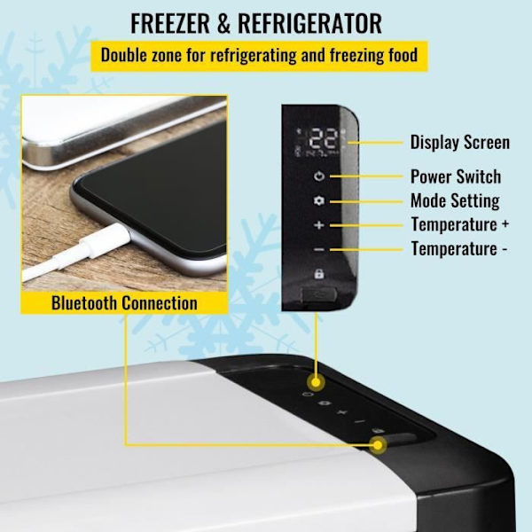 VEVOR Bärbar elektrisk kylbox 25L 12V Dual Zone Bilkylskåp Vit