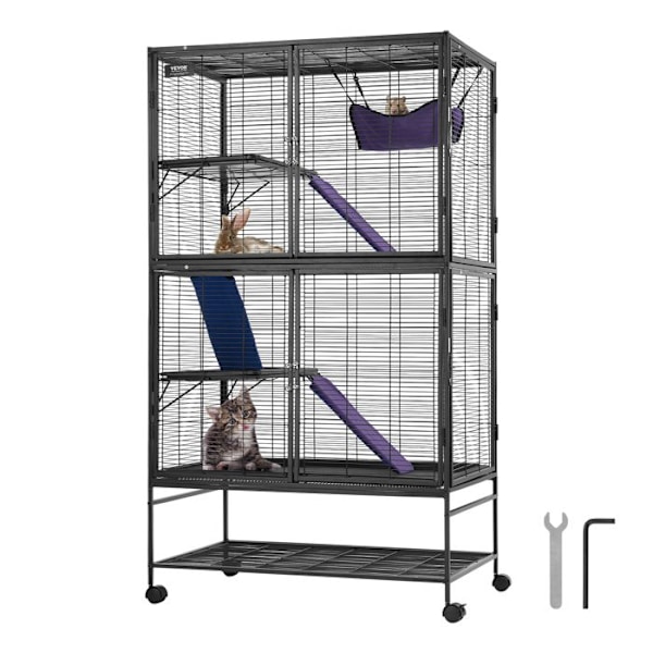 Metallbur på hjul - VEVOR - 920x580x1640 mm - Rymligt habitat med 4 nivåer för små husdjur