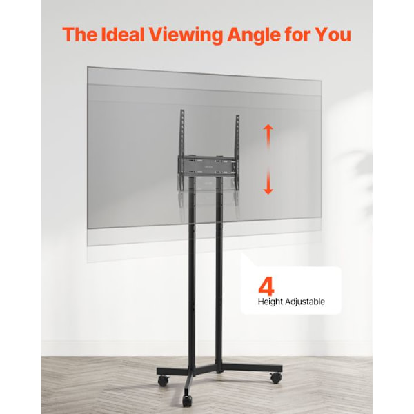 Stöd TV med hjul-VEVOR-för TV/LED/LCD/OLED från 812,8 till 1651 mm-Mobil TV vagn-Upp till 40 kg