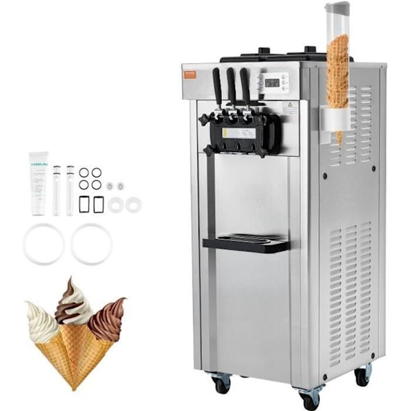 Kommersiell glassmaskin-VEVOR-21-31 L/h 1670 W 3 smaker, italiensk glassmaskin 2x4,3L Hopper-för Yoghurt Snack-Bar