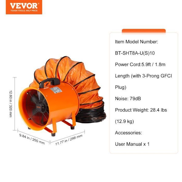 VEVOR 203 mm Industrifläkt Extraktor Kanalluftventilatorslang 10 m