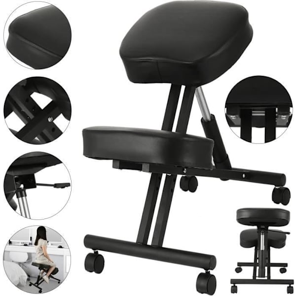 Ergonomisk knäpall VEVOR 120 kg Justerbar sits knästödsstol på hjul 53-71 cm Svart
