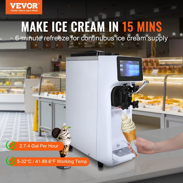 Maskin för Glasskafé - VEVOR - 10 L/h 900 W 1 Smak - Italiensk Glassmaskin med 4 L Rostfri Tratt