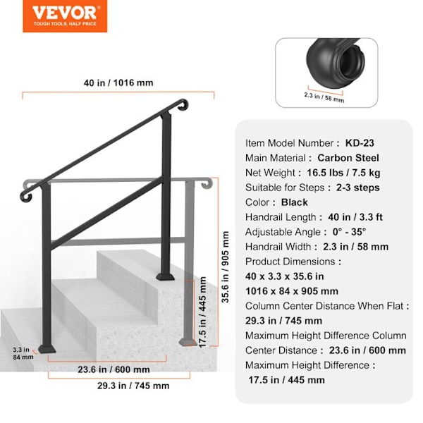 Ramper för utomhustrappa - VEVOR - 1016 x 84 x 905 mm - med installationssats - Verandaramp och uteplatsramp - Svart