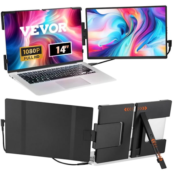 14" HD-portabel bildskärm-VEVOR-enkel vridbar skärm, USB-C/USB-A/Mini HDMI-port, kompatibel med Mac/Wins/Android/Switch/PS5