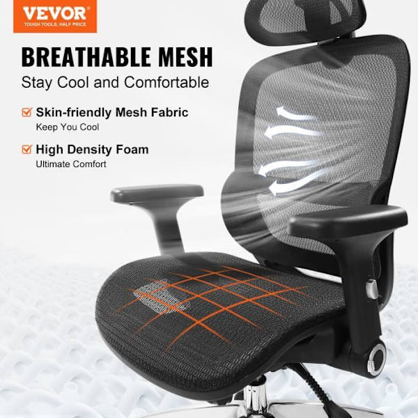 Kontorsstol - VEVOR - Ergonomisk kontorsstol Mesh Liggstol Fåtölj Svankstöd