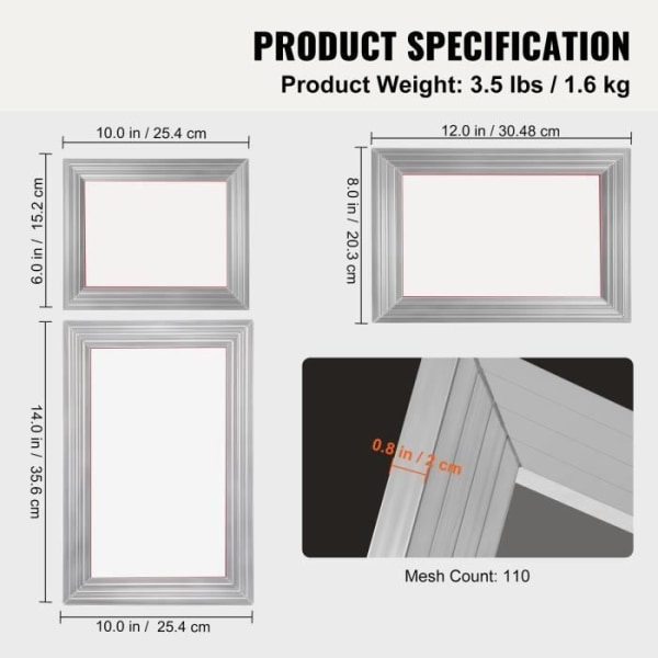 Set med 3 screentryckramar - VEVOR - Komplett 110 mesh screentryckssats i aluminium