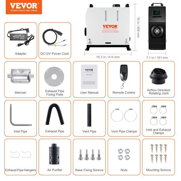 Dieselvärmare All-VEVOR-5-8 kW-Fjärrkontroll LCD-skärm-Snabb-Låg-Bärbar-Lastbil Caravan Husbil Interiör