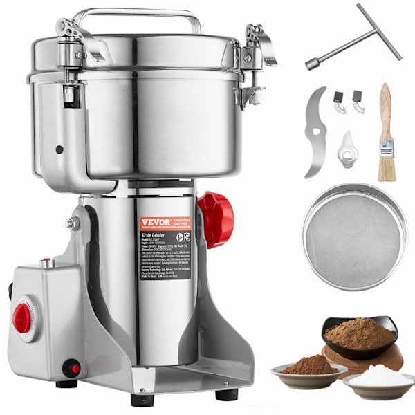 Kaffekvarn Elektrisk Kryddor-VEVOR-2500 g 3400 W-Kommerciell Kvarn-Hög Hastighet-Rostfritt Stål