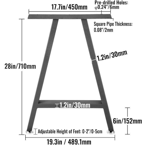 2ST Bordsben i metall - VEVOR - 71,1x45 cm - Stålmöbler Bensats Form A