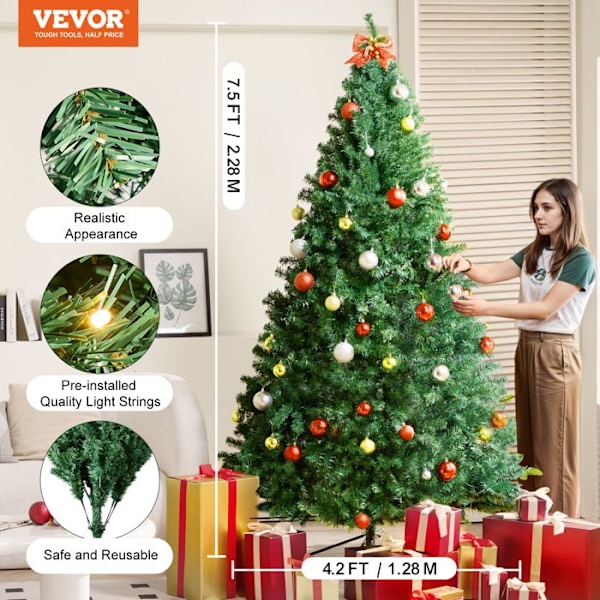 Julgran-VEVOR-2,28 m-Komplett julgran med 550 vita LED-lampor-1346 Grentips-Skrivbordsdekoration