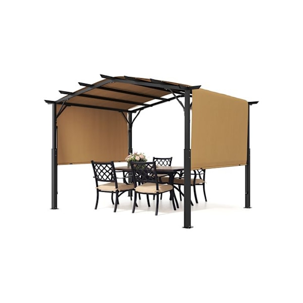 Utomhuspergola-VEVOR-10 x 10 Fötter-pegal i Metall med Bågformad Täckning-Uttagsbar Pergola med Solskyddsmarkis