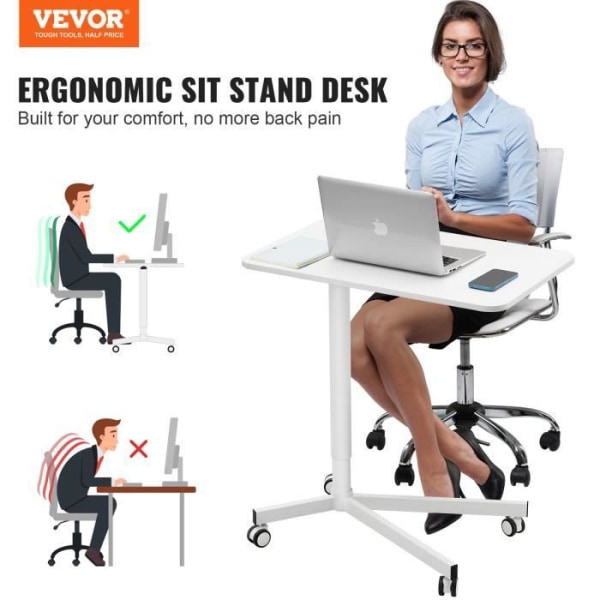 Sit Stand Skrivbord - VEVOR - Höjdjusterbart mobilt bord 723-1122 mm Gasfjäder