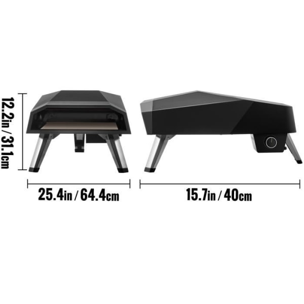 Bärbar pizzaugn - VEVOR - 300x300 mm - Rostfritt stål - Temperaturområde 32-572°F - 10,7 kg